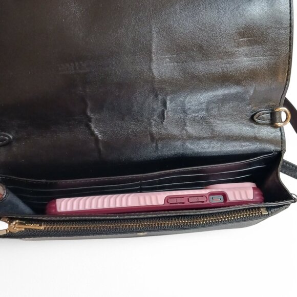 Coach Black Pebbled Leather Fold Over Wallet 3 way Clutch/ Crossbody - Picture 8 of 12